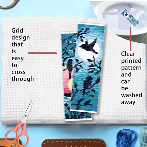 FREEBLOSS 6 Set Cross Stitch Bookmark Kit 11 CT Complete Cross Stitch Kit DIY Embroidery Bookmark Kits for Adult Beginners with Instructions, Bird and Flower Pattern, 6 x 20 cm/8" x 2.4" - style: Birds Branches