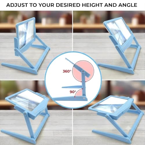 MAGNIPROS 5X LED Page Magnifying Glass, Detachable Stand, 3 Color Modes - color: Blue