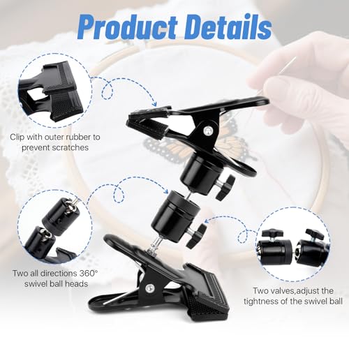 Boocalny Portable Metal Embroidery Hoop Stand Holder, 360° Rotated Adjustable Embroidery Table Stand Clamp Clip, Metal Cross Stitch Hoop Stand Tabletop Craft Clamp for DIY Needlework Needle Sewing