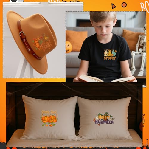 Rngmsi Water Soluble Embroidery Patterns - 4 Sheets Halloween and Fall Stick and Stitch Embroidery Designs, Autumn Pumpkin Ghost Theme Wash Away Transfer Paper Stabilizers for Hand Sewing - color: Halloween Fall