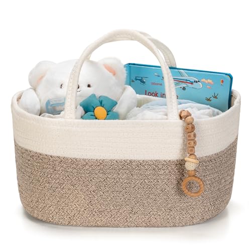 Diaper Caddy Organizer, Gift Basket for Baby Shower, Newborn Essentials - color: White&Beige Brown, size: Large
