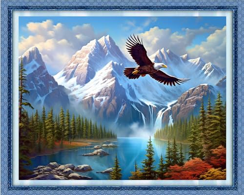 Dooxvey Cross Stitch Kits for Adults Beginners - Full Range of Stamped Kits - 11CT Cross Stitch Patterns - Mountain River Flying Eagles - 16x20 inch - color: Artpattern03