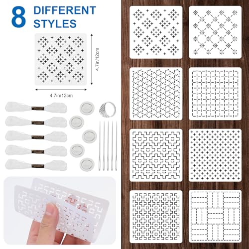24 Pc Sashiko Stencil Kit with Thread Needles Thimble Embroidery Template