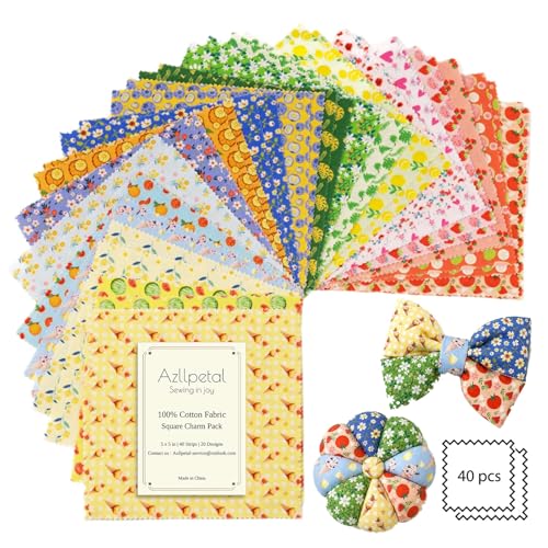 5" Fabric Squares, Cotton Squares, Rainbow Charm Pack Fabric for Quilting - color: Beach Carnival