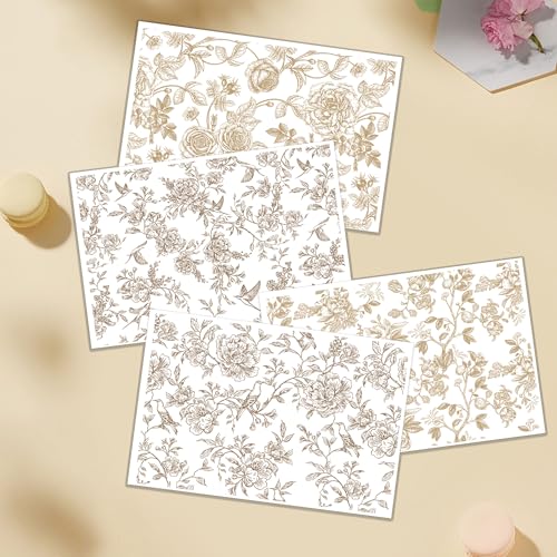 4 Pcs Large Chinoiserie Floral Rub-On Transfers for Furniture & Crafts - style: Chinoiserie Floral