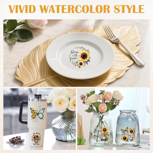 48 Sheets Rub on Transfers for Crafts and Furniture Rub on Transfer Stickers Decals for Wood,2.5 * 2.5inch (Sunflower) - style: Sunflower