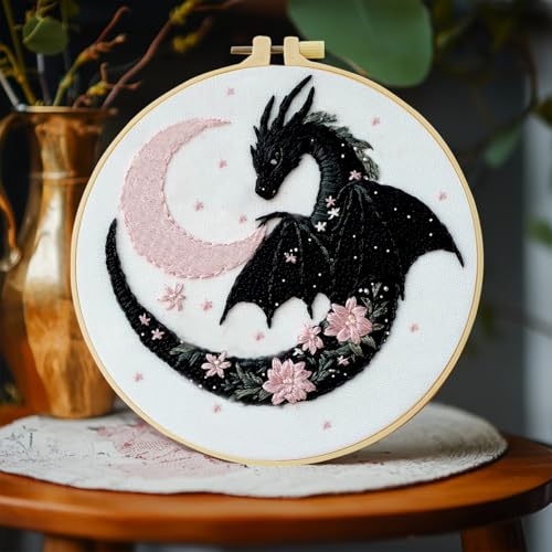 JOZYSH Black Dragon Handmade DIY Embroidery kit,Suitable for Adult Beginners,Includes Embroidery Cloth, Instructions, Embroidery Frame and Needle and Thread, Suitable for Holiday Gifts (Dragon) - style: Dragon