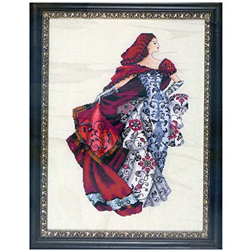 Red Linen Kit Beaded Counted Cross Stitch by Nora Corbett MD128 (Bundle: Chart, Fabric, Beads, Silk Floss)