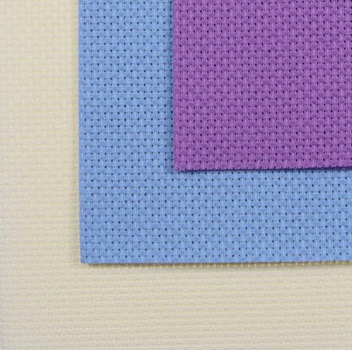 KCS 3 pc of 12" x 18" 14CT Counted Cotton Aida Cloth Cross Stitch Fabric (Cream+Light Blue+Lavender) - color: Cream+light Blue+lavender