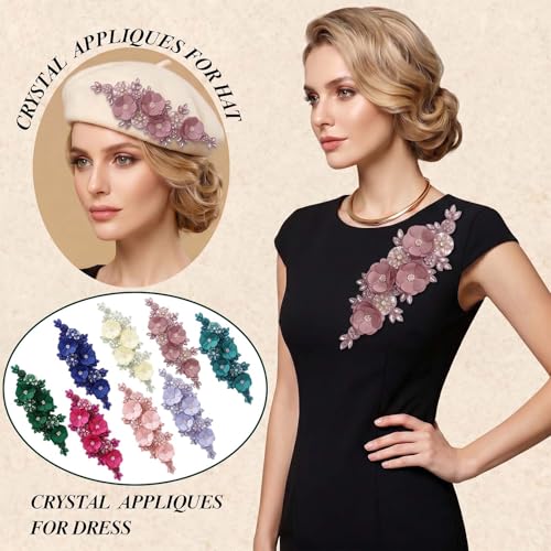 Handmade 3D Flower Embroidery Applique Rhinestone Lace Patches, Dusty Pink - color: Dusty Pink