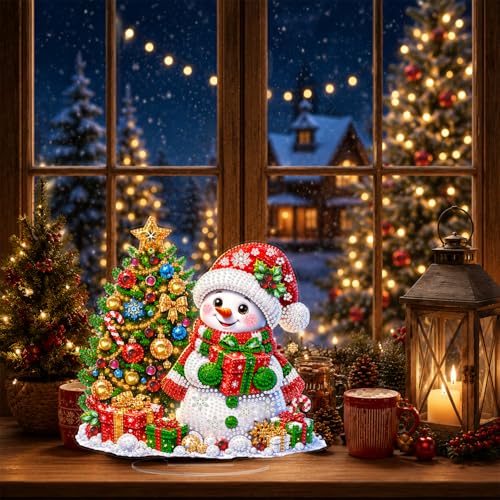 Eiflow Christmas Diamond Art Tabletop Kit for Adults Snowman Ornament, DIY Table Top Diamond Art Painting with Stand Acrylic Stand Up Gem Painting Board Kit - color: Snowman