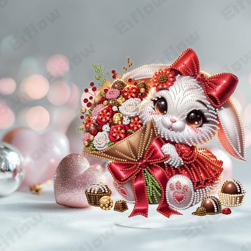 Eiflow Valentine Diamond Art Tabletop Kit for Adults, DIY Table Top Diamond Art Painting with Stand, Acrylic Stand Up Gem Painting Desktop Kit (Love) - color: Love