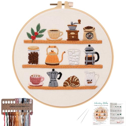 Nuberlic Coffee Bar Embroidery Kit for Beginners - color: coffee