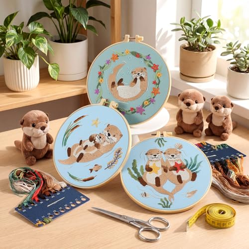 Mindsoft 3 Set Needlepoint Kit for Beginners with Hoop,Otter - style: Otter