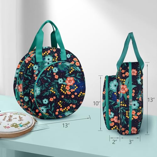 FINPAC Embroidery Project Bag, Embroidery Kits Storage Carrying Tote Bag - color: Navy Bloom