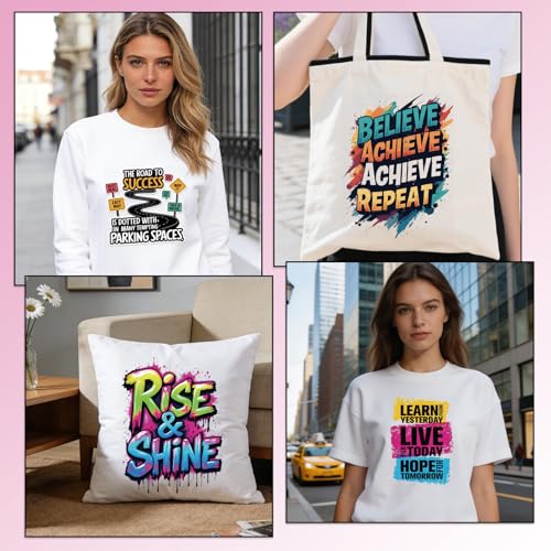 Rngmsi Dtf Transfers Ready to Press - 20 Pcs Inspirational Iron on Transfers for T-Shirts, Colorful Motivational Iron on Stickers, Heat Transfer Vinyl Decals for DIY Fabric Clothes Decor - style: Inspirational