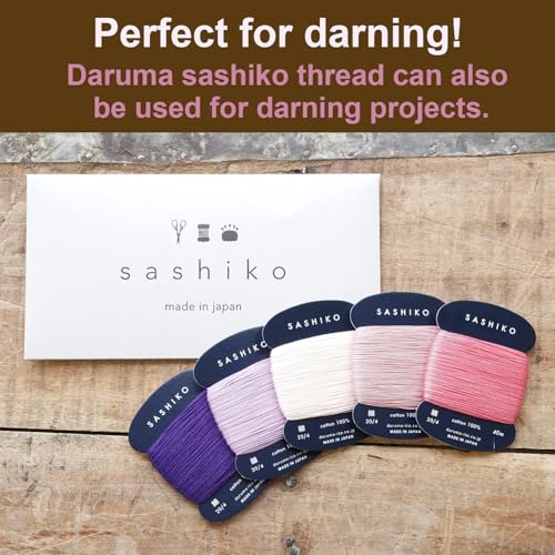 DARUMA Sashiko Thread 100% Cotton Card Type (43.7 yd) x 5 Colors with English Manual, Sewing & Embroidery Value Set with Gift Package(Thin, Tefutefu) - color: Tefutefu, size: Thin