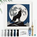 Doodlream Howling Wolf Needle Kit for Beginner, 9.4"x 9.4" Full Moon Night Punch Stitching Craft Set, Color DIY Embroidery Starter with Printed Frame, Instruction, Threader, Yarn, Pinch Needle - color: Wolf
