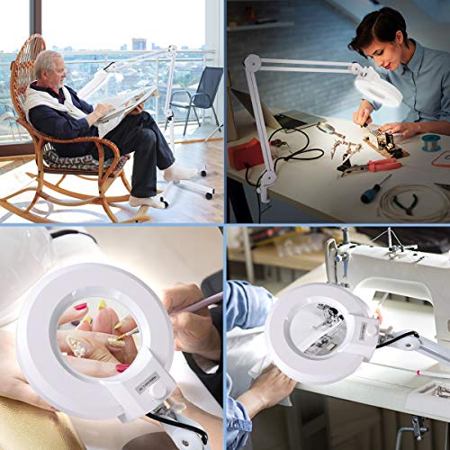 15X Magnifying Floor Lamp with 5 Wheels Rolling Base for Estheticians - 2,200 Lumens LED Dimmable Light with Magnifying Glass, Lighted Magnifier for Reading, Crafts, Sewing, Close Work, Estheticians - size: 15X
