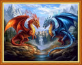 Redxing Stamped Cross Stitch Kits Full Range of Embroidery Starter Kits- Needlepoint Counted Cross Stitch Kits for Beginner Adults 11CT Printed Embroidery Kit-Water Fire Dragon Landscape 16x20 inch - color: Artskits28