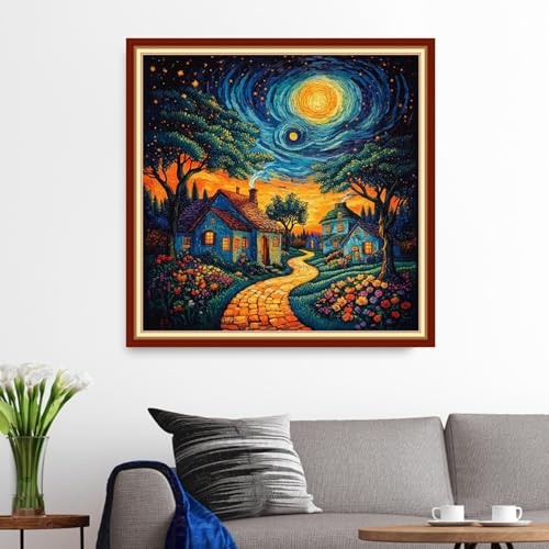 Funxvoot Stamped Cross Stitch Kits for Beginners or Adults Embroidery Starter Patterns | DIY Printed Cross Stitch Kits Needlepoint for Adults 11CT-Van Gogh Starry Sky Garden 18x18 inch - color: color11