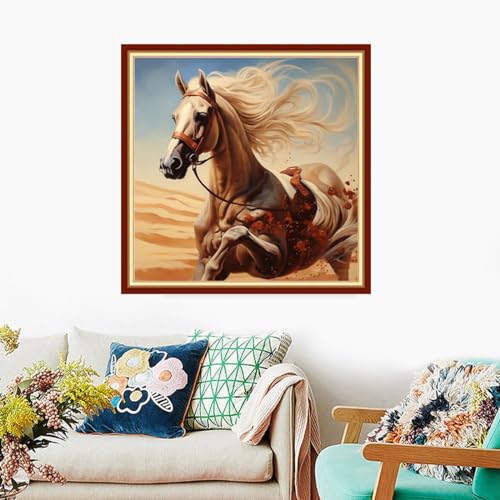 Foxdiviy Stamped Cross Stitch Kits Full Range of Embroidery Needlework Starter Kits for Beginners Adults 11CT Embroidery Patterns Art Crafts DIY Needlepoint Kits-Galloping Horse 18x18 inch - color: Stamped Set 10