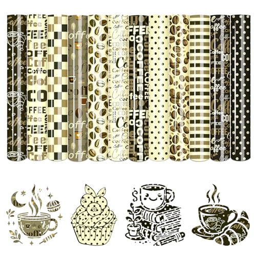 Tintnut Coffee Theme Heat Transfer Vinyl,12 Sheets 12"x10" Iron on Vinyl - color: Letter Coffee