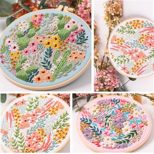 Smart-Feather 3 Pcs Flower Embroidery kit for Beginners, Embroidery Stitch Practice Kits for Adults with Hoop, DIY Art Project Craft Kit (Flower Stitches), size:b - style: Flower Stitches