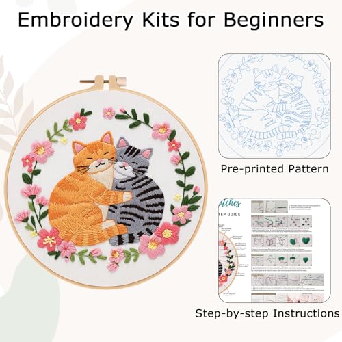 Nuberlic Cat Embroidery Kit for Beginners Adults - color: CAT
