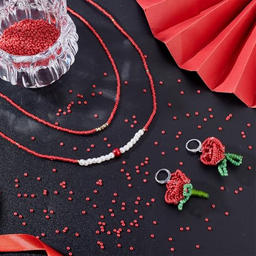 PH PandaHall 6000 Pcs 11/0 Glass Seed Beads, 2mm Seed Beads Red Round Waist Bead Mini Spacer Small Red Bead for Earring Choker Bracelet Neckalce Waist Chain Jewelry DIY Crafts Making - color: Red-6000 Pcs