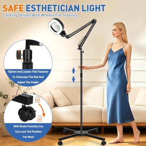 Floor Magnifying Glass with Light, 4 Wheel Stable Stand Base 12X - color: Black