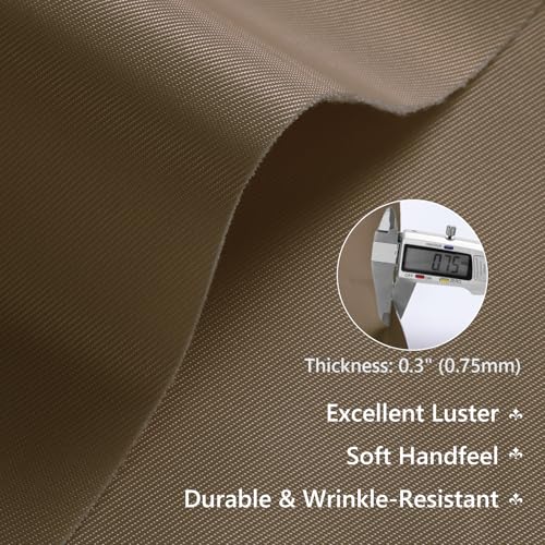 Thick Twill Fabric by The Yard, 58" W 0.75mm Polyester Twill Woven Lining Fabric Soft Excellent Luster Upholstery Fabric for Bags, Cushion, Chair, DIY Projects, 1 Yard Khaki - color: Khaki, size: Pre Cut - 1 Yard