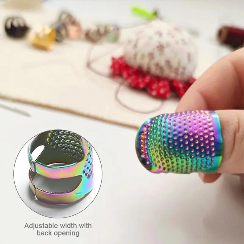 2 Pack Adjustable Metal Sewing Thimbles S+M – Finger Protector for Quilting Embroidery Needlework and DIY Craft Safety Use (2PC-S-M-Gold) - color: 2PC-S-M-Gold