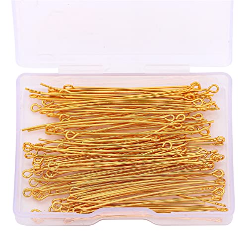 BEADIA 18K Gold Plated Open Eye Pins Non Tarnish 50mm 100pcs for Jewelry Making Findings - color: Open Eye Pins Gold, size: 50x0.7mm