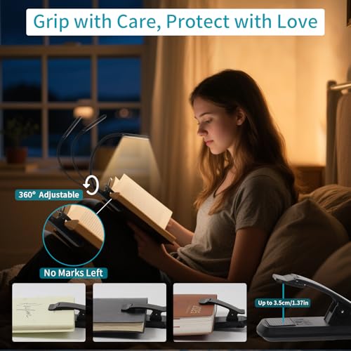Rechargeable Book Light, Clip-On LED Reading Light, Eye-Caring - color: Black, size: Straight