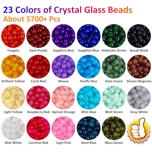 XSEINO 5700PCS 4mm Round Glass Beads for Jewelry Making, 23 Colors Crystal Beads for Bracelets Jewelry Making and DIY Crafts - color: 4mm Glass Beads