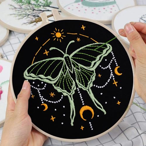 Louise Maelys 3 Sets Tarot Embroidery Kits for Beginners,Cross Stitch Kit for Adults,Crewel Starters Needlepoint with Moon, Butterfly, Bee and Moth Pattern and Tool - color: Tarot