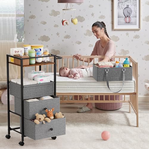 3In1 Modanais Baby Diaper Caddy Organizer Cart with Drawers, Black - color: Black
