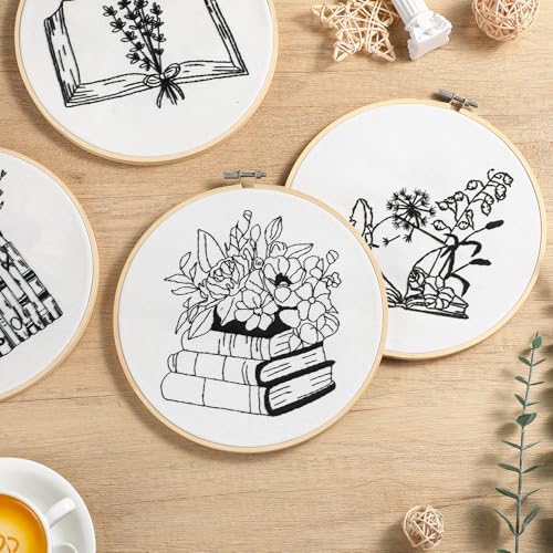 Unittype 4 Set 8'' Book Flower Embroidery Kits for Beginner Adult, Stylish - style: Stylish