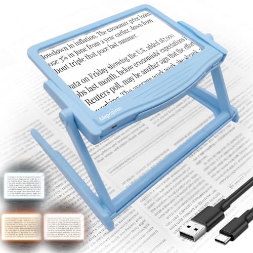 MAGNIPROS 5X LED Page Magnifying Glass, Detachable Stand, 3 Color Modes - color: Blue