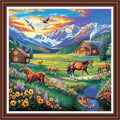 Dimensean Counted Cross Stitch Kit for Beginners, 11CT Unprinted Cross-Stitch Kit Easy Patterns Needlepoint Kit Cross Stitching Embroidery Kit Supplies-Grassland Steed 18x18 inch - color: ColornNEW03