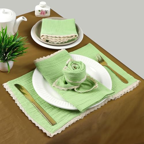 Lace Cloth Napkins, Cotton Gauze, Set of 8, 20x20 Inch,Lettuce Green - color: Lettuce Green Gauze, size: 20" x 20" (Set of 8)