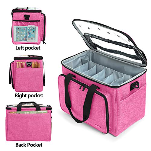 Teamoy Knitting Bag, Yarn Storage Organizer Crochet Bag Tote, Pink - color: Pink