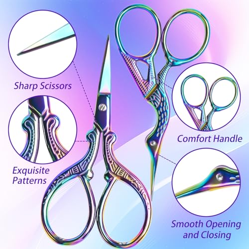 AQUEENLY Embroidery Scissors 2 Pcs Small Sewing Scissors Sharp Stainless Steel 3.6 Inches for Artwork, Crochet, Needlework, Threading - color: Colorful