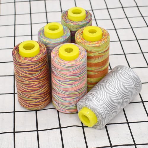 6 Cones Rainbow Variegated Polyester Serger Sewing Thread, 40S/2