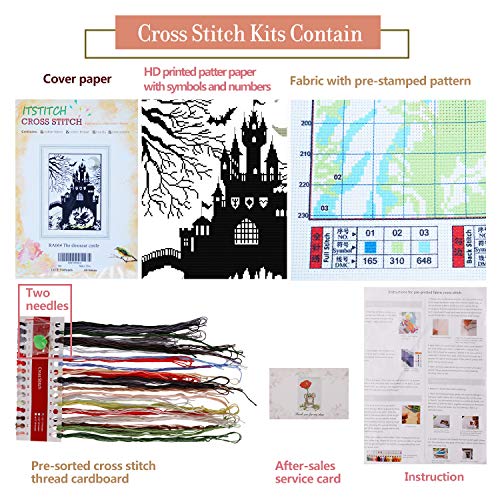 ITSTITCH Printed Cross Stitch Kits 11CT 18X25inch DIY Embroidery Starter Kits Easy Patterns Embroidery for Girls Crafts DMC Stamped Cross-Stitch Supplies Needlework Fairy Tale Castle - color: Fairy Tale Castle 18x25 inch