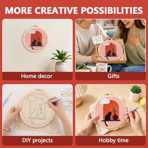 DIY Punch Needle Kit for Adult Beginners, A Cat on the Windowsill - size: Cat Pattern