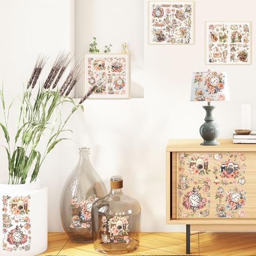 16 Pcs Vintage Floral Rub-On Transfers for Furniture & Crafts - style: Vintage Pink
