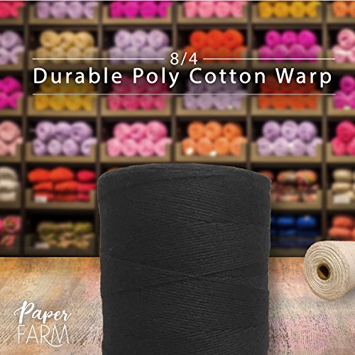Durable Loom Warp Thread (Black), One Spool, 8/4 Warp Yarn (800 Yards), Perfect for Weaving: Carpet, Tapestry, Rug, Blanket or Pattern - Warping Thread for Any Loom - color: Black
