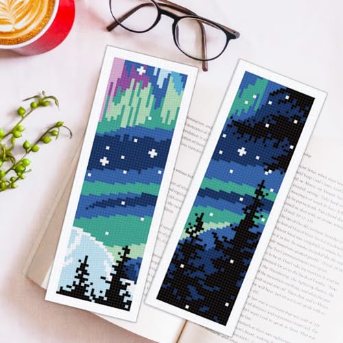 ORIGACH 6 Set Aurora Scenery Cross Stitch Bookmark Kit for Beginner - style: Aurora Scenery